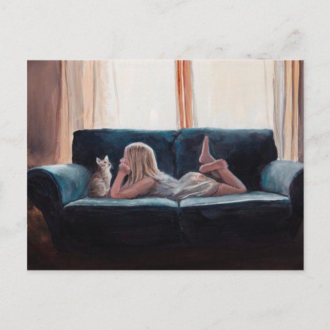 Carte postale Art Figuratif Conversation de chat (Devant)