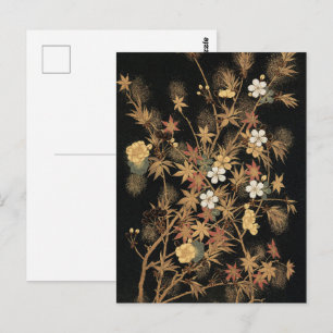 Carte Postale Art floral automnal noir doré vintage japonais