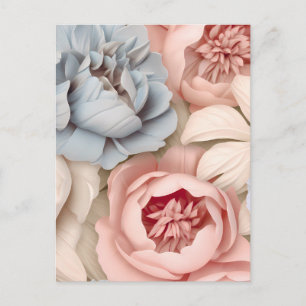 Carte Postale Art floral aux tons de blush doux et de pivoine bl