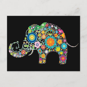 Carte Postale Art floral éléphant