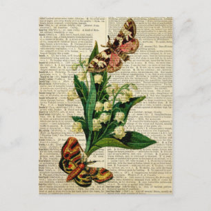 Carte Postale Art floral papillon sur la page de dictionnaire vi