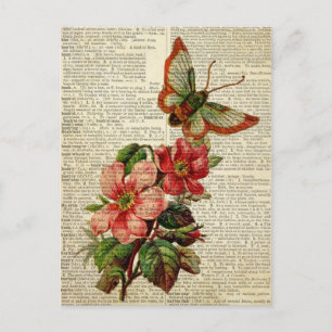 Carte Postale Art floral papillon sur la page de dictionnaire vi