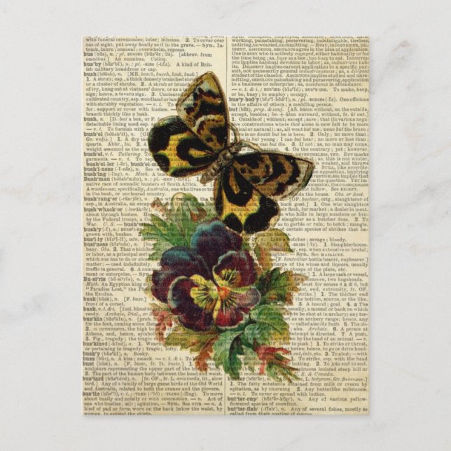 Carte Postale Art floral papillon sur la page de dictionnaire vi (Devant)
