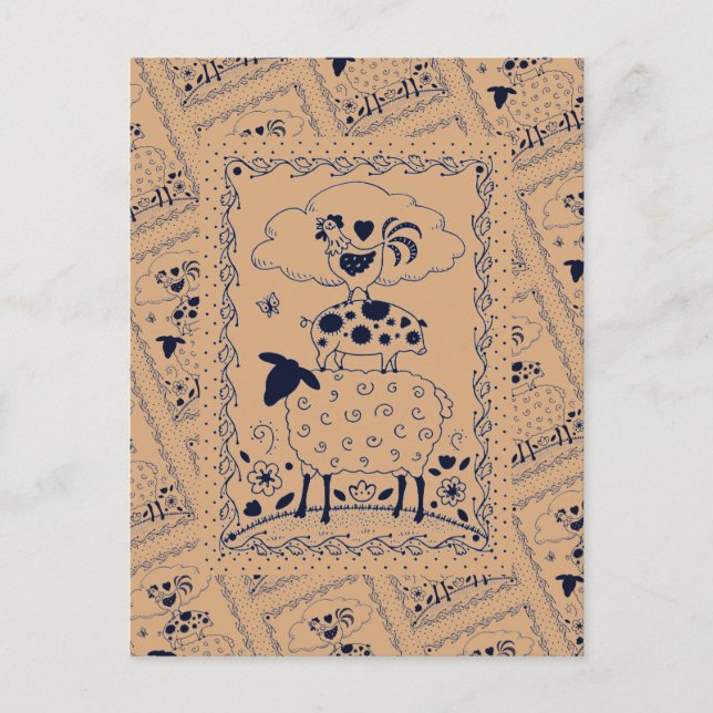 Carte Postale ART FOLAIRE ANIMAUX DE FERME MOULER PIG ROOSTER Pr (Devant)