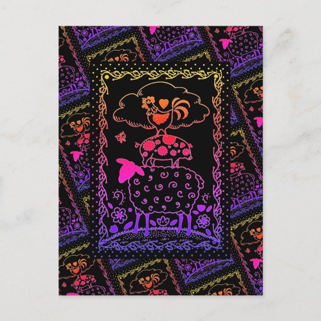 Carte Postale ART FOLAIRE ANIMAUX DE FERME MOULER PIG ROOSTER Pr (Devant)