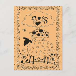 Carte Postale ART FOLAIRE ANIMAUX DE FERME MOULER PIG ROOSTER Pr