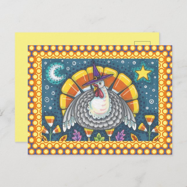 CARTE POSTALE ART FOLK CANDY CORN PILGRIM TURQUIE, MERCI (Devant / Derrière)