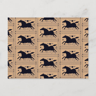 CARTE POSTALE ART FOLK PRIMITIF EXÉCUTANT HORSE EQUINE SILHOUETT
