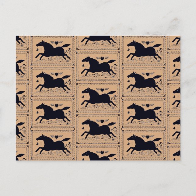 CARTE POSTALE ART FOLK PRIMITIF EXÉCUTANT HORSE EQUINE SILHOUETT (Devant)