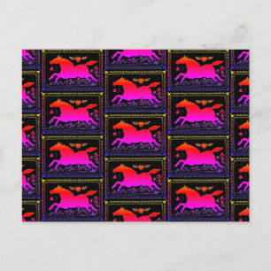 CARTE POSTALE ART FOLK PRIMITIF EXÉCUTANT HORSE EQUINE SILHOUETT