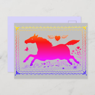 CARTE POSTALE ART FOLK PRIMITIF EXÉCUTANT HORSE EQUINE SILHOUETT