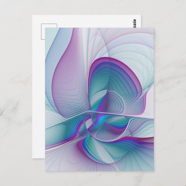 Carte Postale Art Fractal Abstrait rose bleu turquoise (Devant / Derrière)