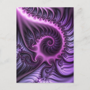 Carte Postale Art fractal abstrait vif rose violet en spirale
