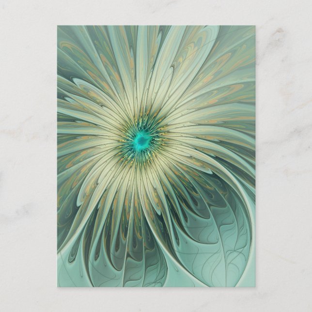 Carte Postale Art fractal de fleurs de fantaisie vert sauge abst (Devant)