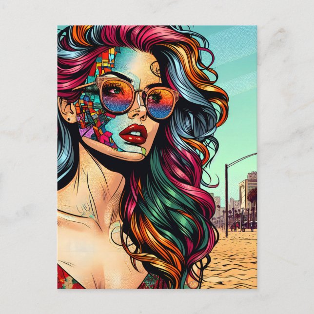Carte Postale Art Fracturé | Femme Abstraite à la Plage (Devant)