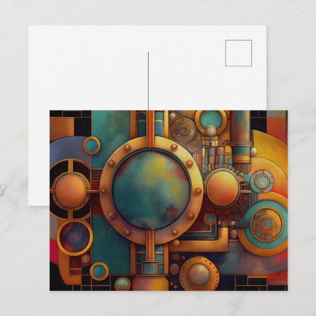 Carte Postale Art géométrique industriel Steampunk (Devant / Derrière)