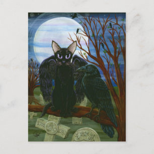 Carte postale Art gothique du Corbeau noir de chat