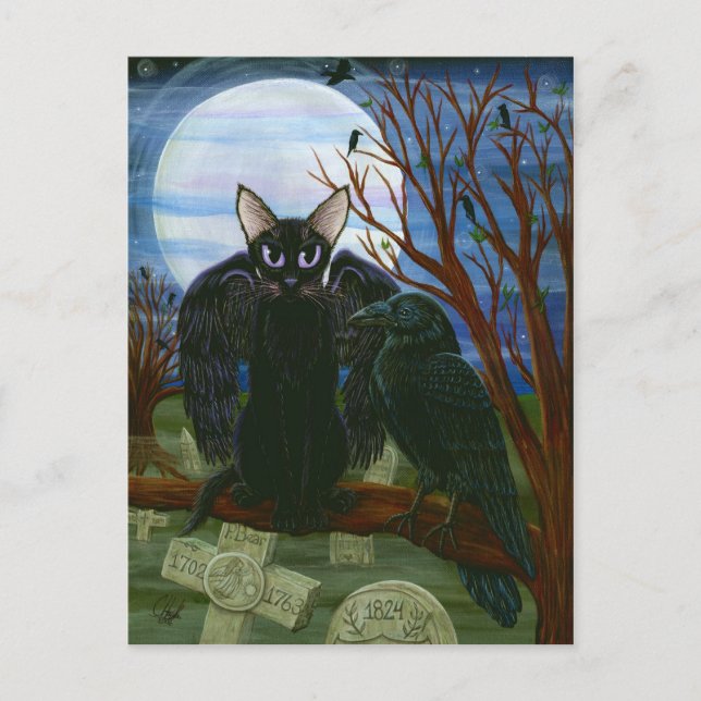 Carte postale Art gothique du Corbeau noir de chat (Devant)