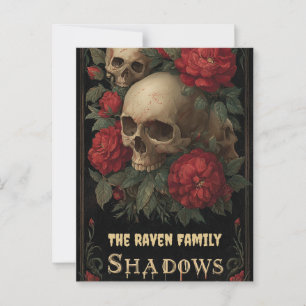 Carte Postale Art gothique foncé avec crâne, Rose et texte perso