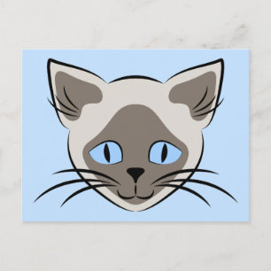 Carte Postale Art Graphique de visage de chat bleu siamois