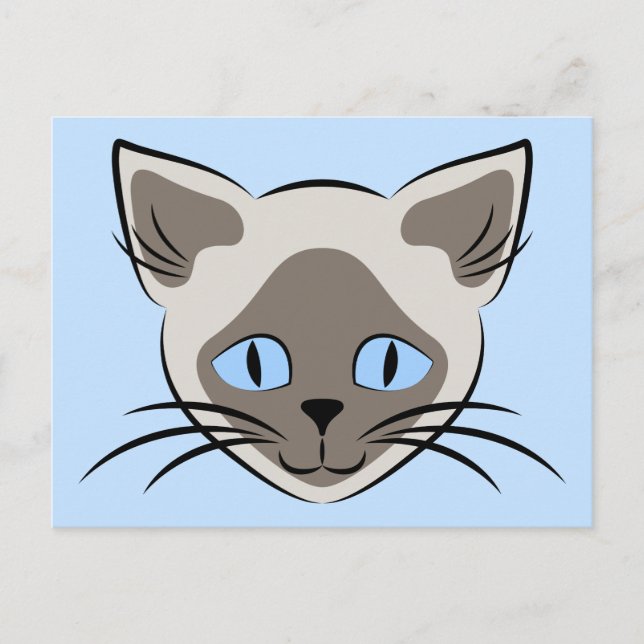 Carte Postale Art Graphique de visage de chat bleu siamois (Devant)