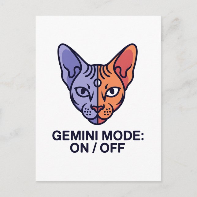 Carte Postale Art graphique du zodiaque du chat double mode Géme (Devant)