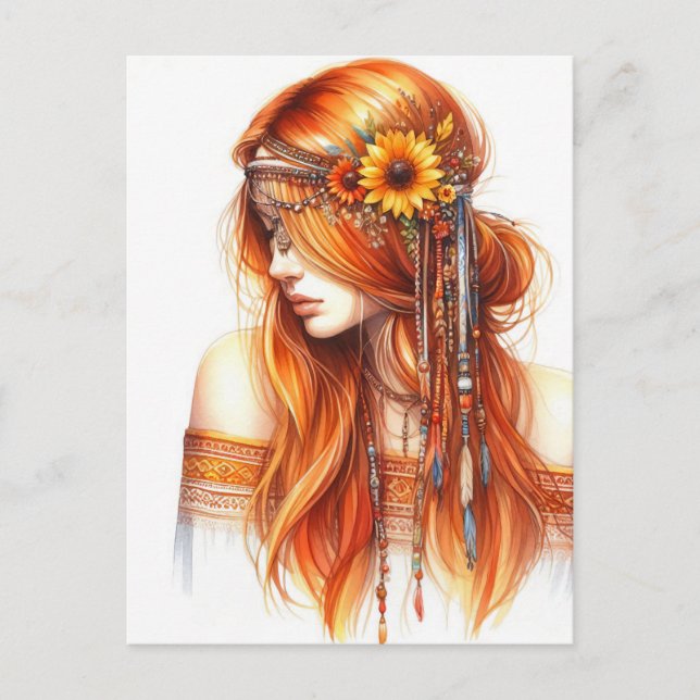Carte Postale Art IA de fille Boho Mode Bohème (Devant)