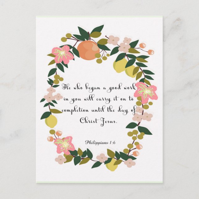 Carte Postale Art inspirant chrétien - Philippiens 1:6 (Devant)