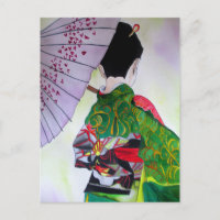 Art japonais Geisha avec kimono et parapluie