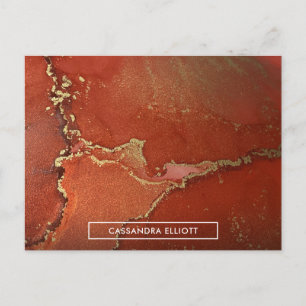 Carte Postale Art Liquide Abstrait d'encre d'alcool rouge et or