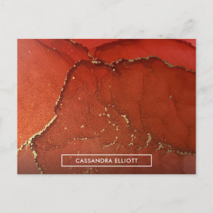 Carte Postale Art Liquide Abstrait d'encre d'alcool rouge et or