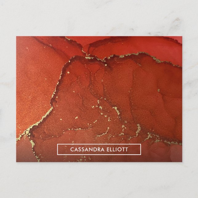 Carte Postale Art Liquide Abstrait d'encre d'alcool rouge et or (Devant)