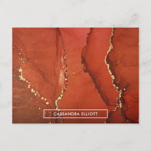 Carte Postale Art Liquide Abstrait d'encre d'alcool rouge et or