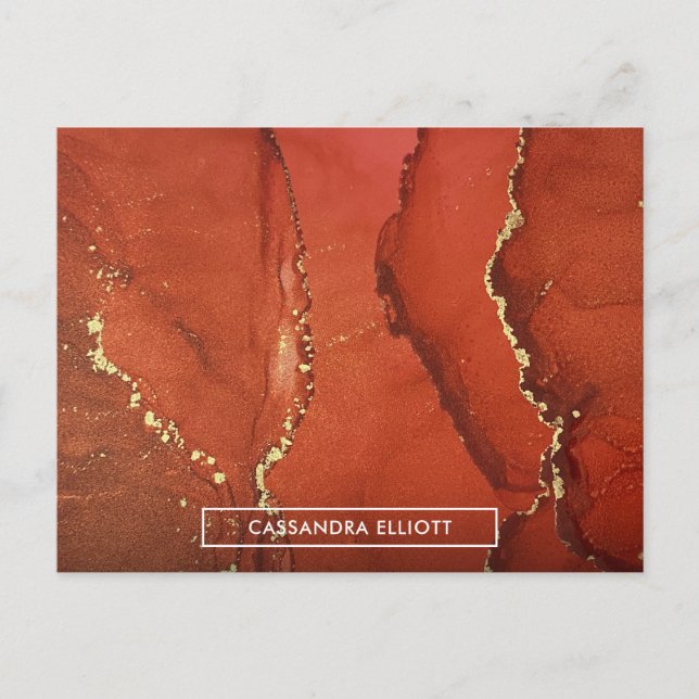 Carte Postale Art Liquide Abstrait d'encre d'alcool rouge et or (Devant)