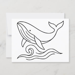 Carte Postale Art minimaliste de la ligne de baleine - Animal d'