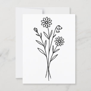 Carte Postale Art minimaliste de la ligne de bouquet Fleur sauva