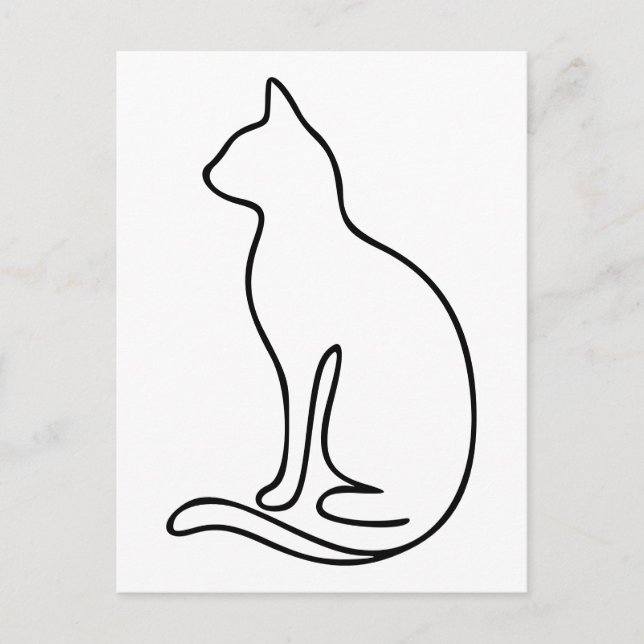 Carte Postale Art minimaliste de ligne de chat - Silhouette noir (Devant)