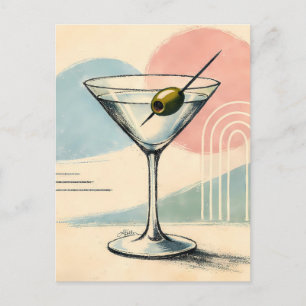 Carte Postale Art minimaliste pastel martini moderne du milieu d