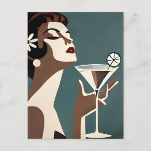 Carte Postale Art Moderne du Milieu du Siècle La DIva Martini