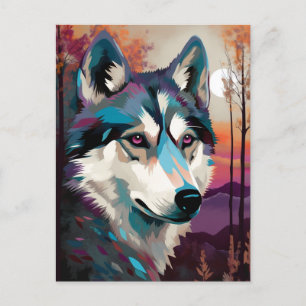 Carte Postale Art moderne Husky Abstrait de peinture de chien