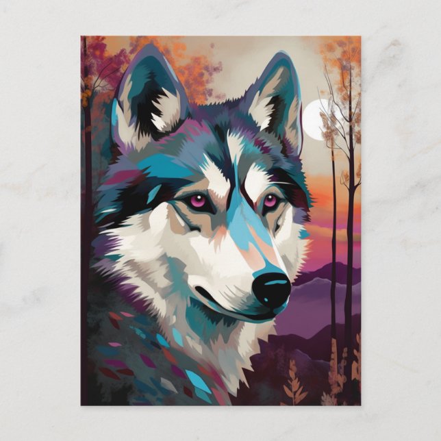 Carte Postale Art moderne Husky Abstrait de peinture de chien (Devant)