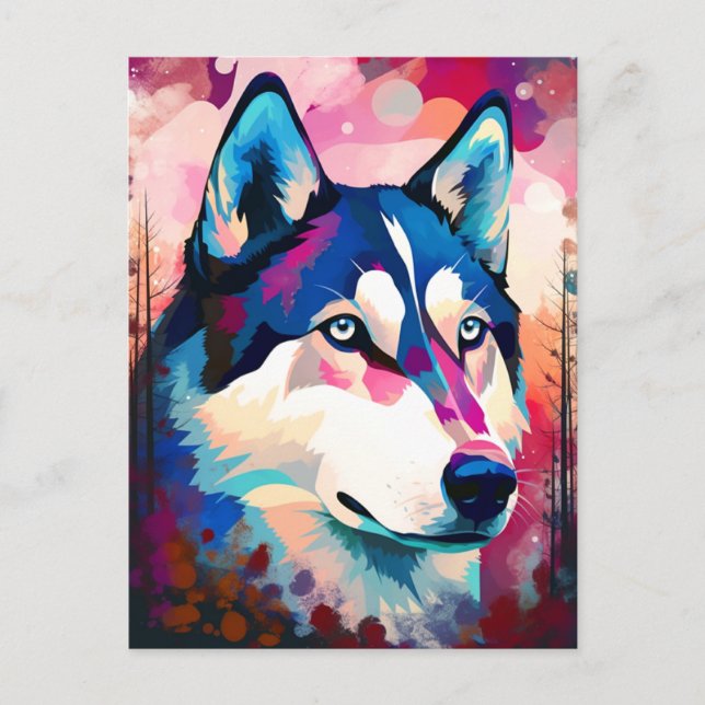 Carte Postale Art moderne Husky Abstrait de peinture de chien (Devant)