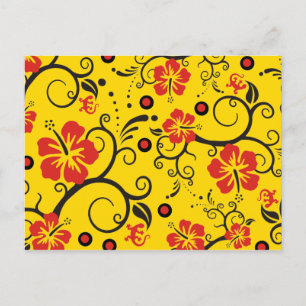 Carte Postale ART motif - décoration hibiscus   jaune
