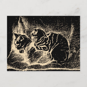 Carte Postale Art Néerlandais vintage - Deux chats couchés