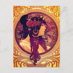 Carte Postale Art nouveau Alphonse Mucha Donna élégante femme