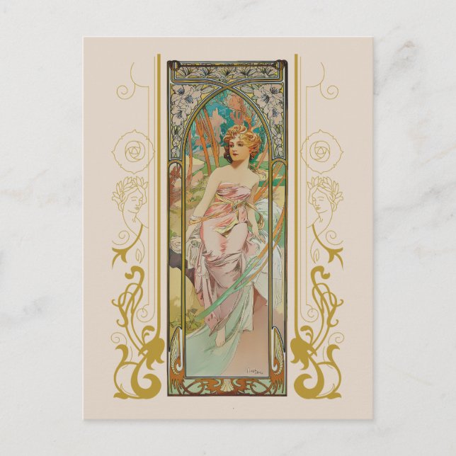 Carte Postale Art Nouveau Alphonse Mucha - Réveil matinal (Devant)
