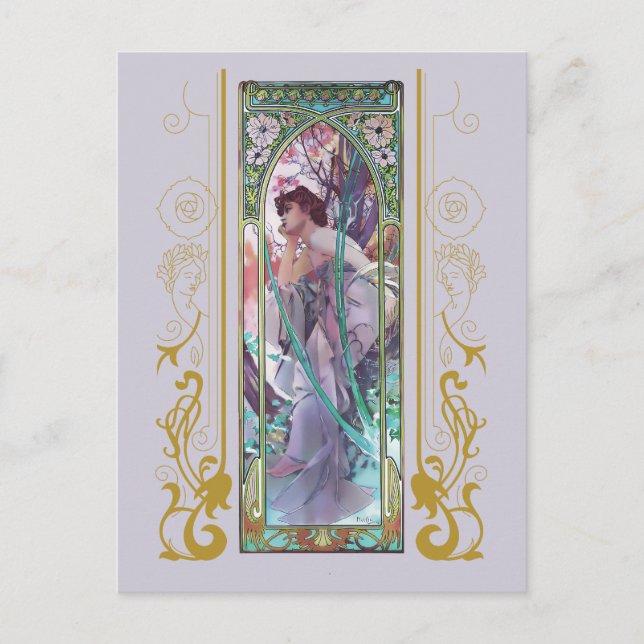 Carte Postale Art Nouveau Alphonse Mucha Soirée Contemplation (Devant)