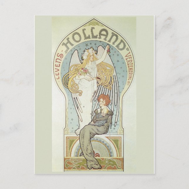 Carte Postale Art Nouveau Ange et Mère (Devant)