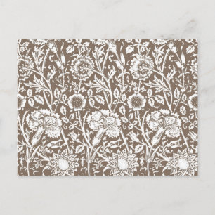 Carte Postale Art Nouveau Carnation Damask, Taupe et blanc