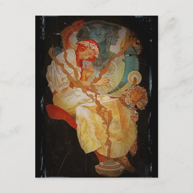 Carte Postale Art nouveau fille avec harpe 1903 (Devant)